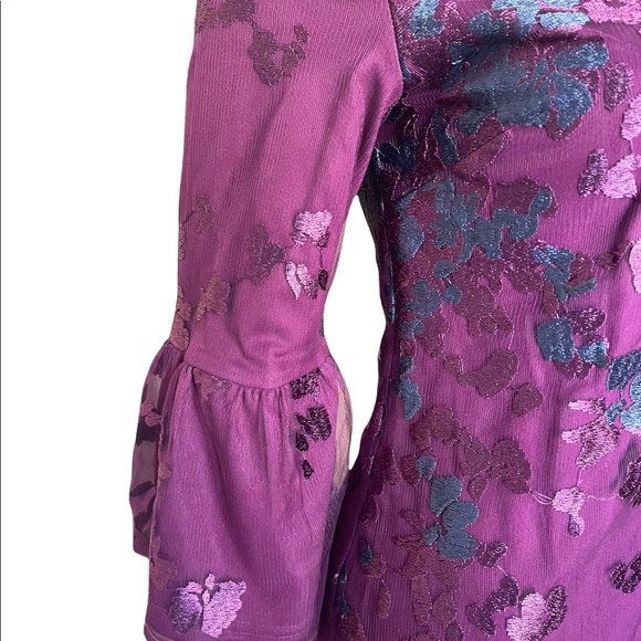 Kari Legerfeld women maroon embroidery floral dress size 0 - Picture 8 of 12